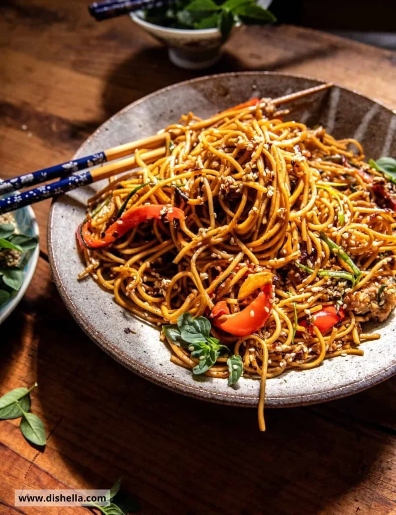 15 Minute Sesame Garlic Chicken Lo Mein