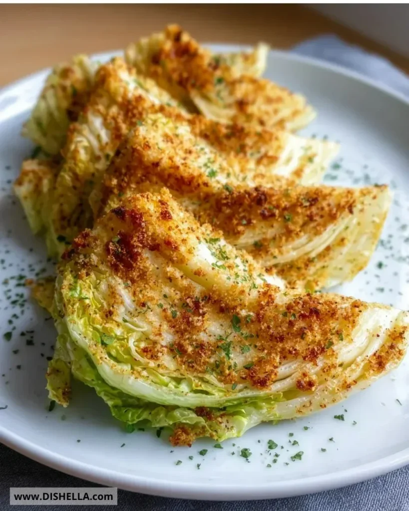 Crispy air fryer cabbage wedges served on a plate with seasoning