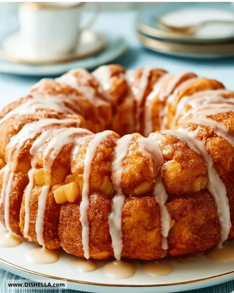 Freshly baked Apple Pie Monkey Bread drizzled with caramel sauce