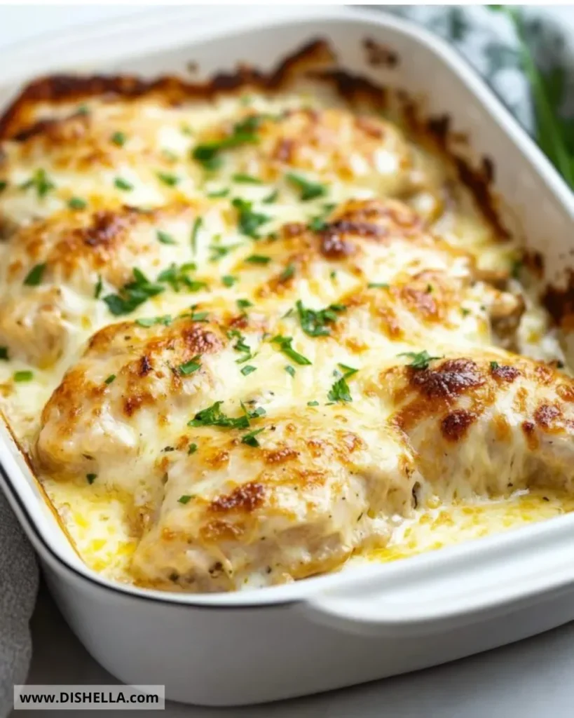 Baked Cream Cheese Chicken dish garnished and ready to serve