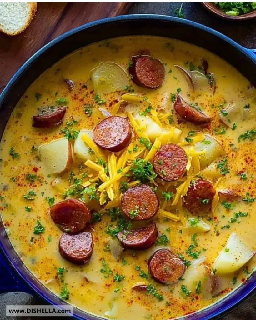 Bowl of rich and spicy Cajun Potato Soup garnished with herbs and spices