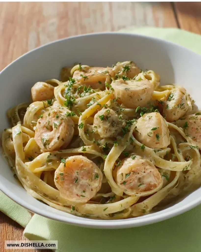 Delicious Cajun seafood pasta with shrimp and mussels in creamy sauce.