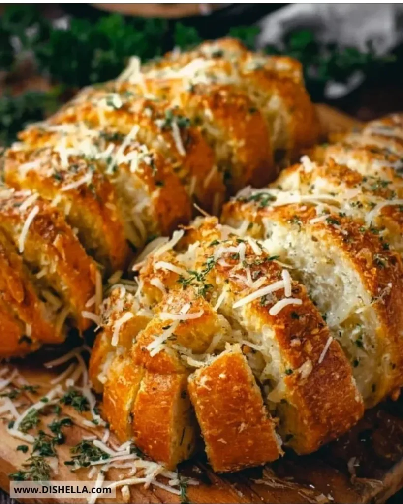 Hasselback Cheesy Bread topped with melted cheese and herbs