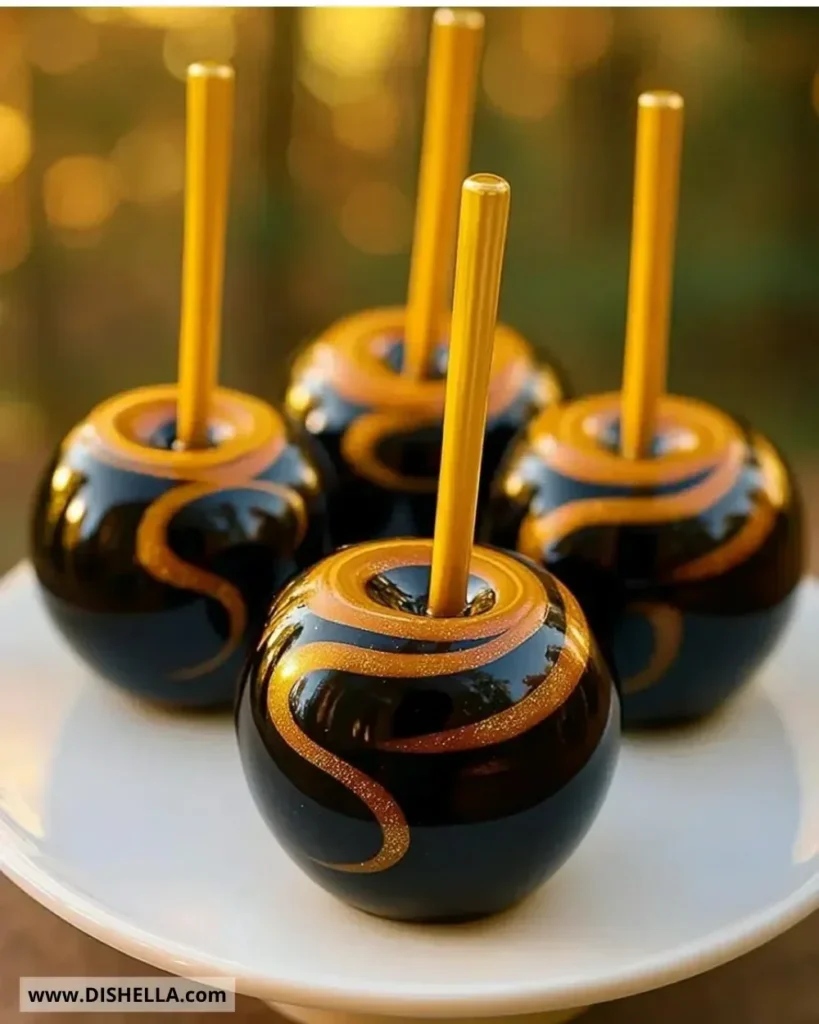 Midnight Glamour Candy Apples in dark chocolate with shimmering sprinkles