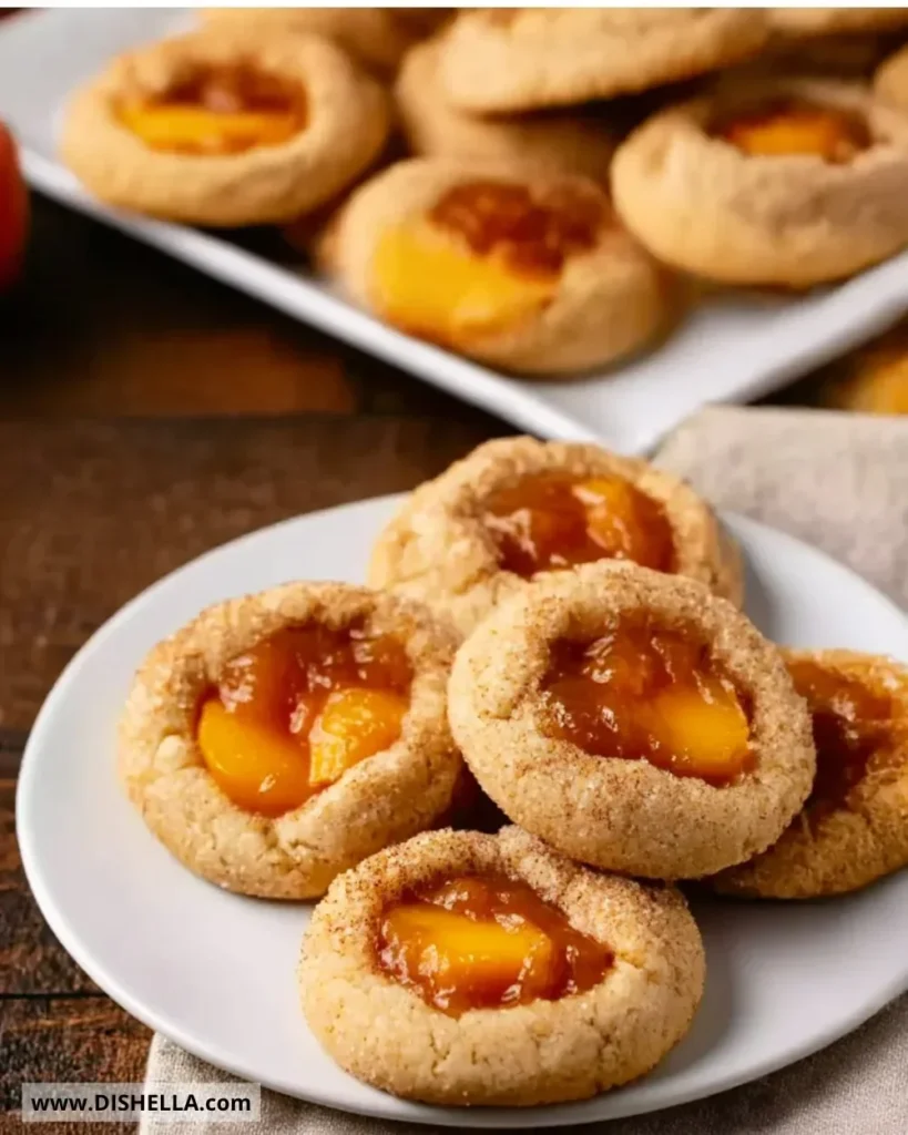 Delicious peach cobbler cookies fresh out of the oven on a wooden table