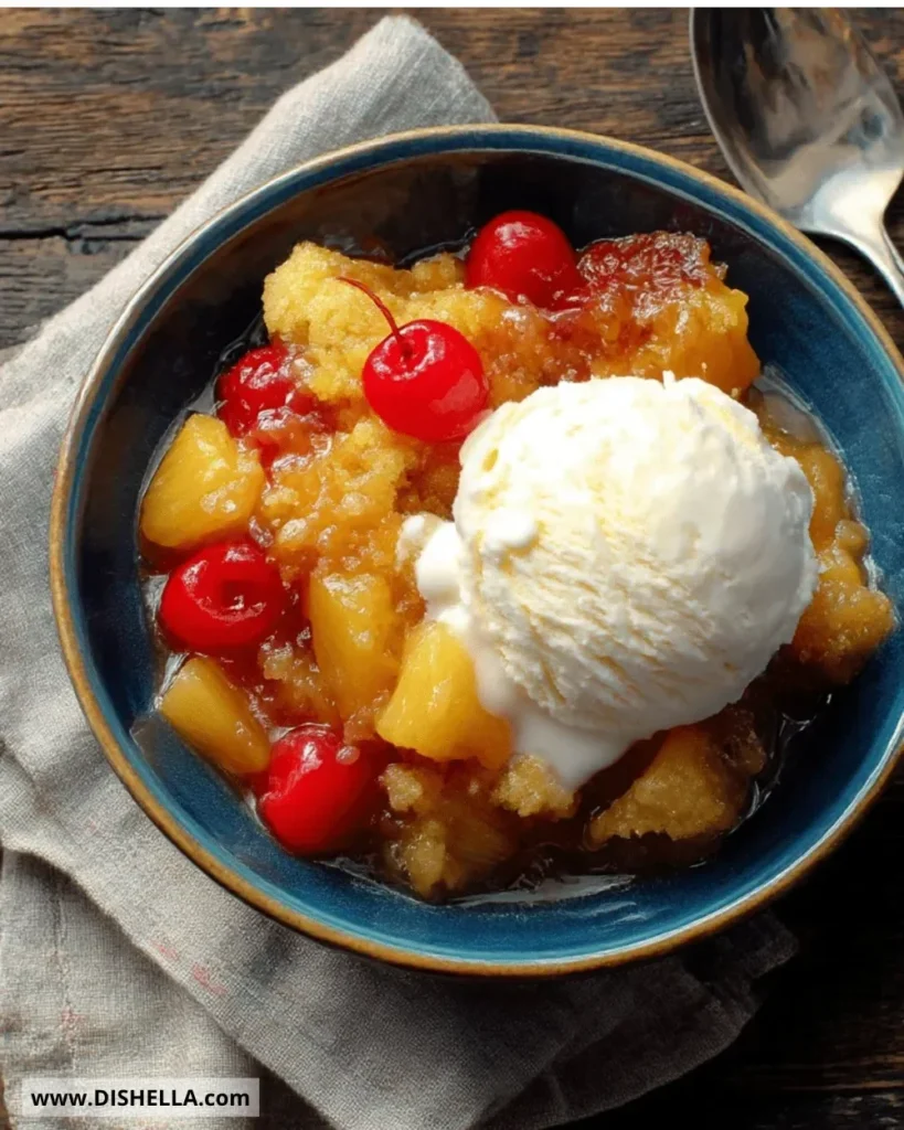 Slow-Cooker Pineapple Upside-Down Dump Cake served in a bowl