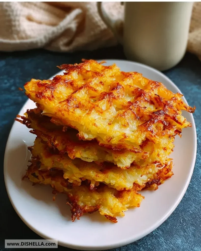 Crispy hash browns made with a waffle maker.