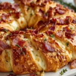 Bacon Brie Crescent Wreath baked and ready to serve as a festive appetizer