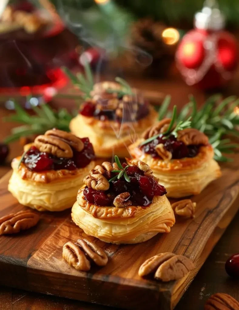 Deliciously baked cranberry brie bites served on a platter
