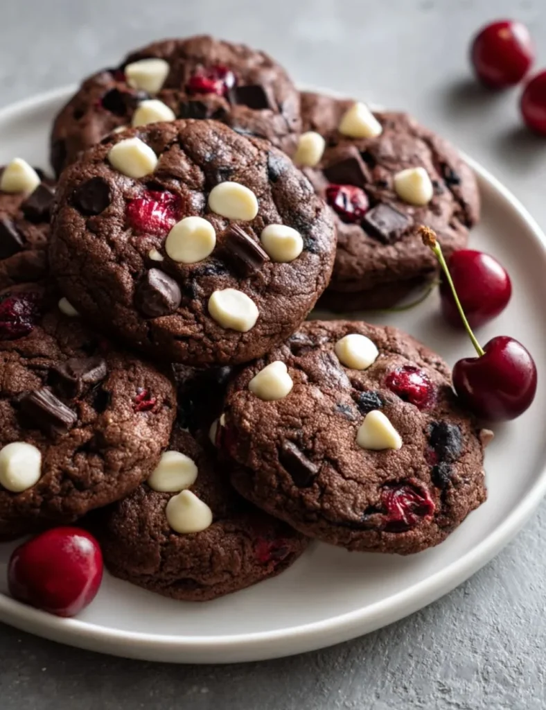 Delicious Black Forest Cookies with chocolate and cherry topping