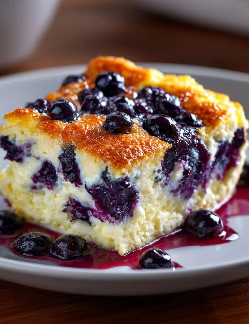 Delicious blueberry cottage cheese bake served in a dish