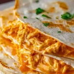 Delicious Buffalo Chicken Quesadillas served with dipping sauce