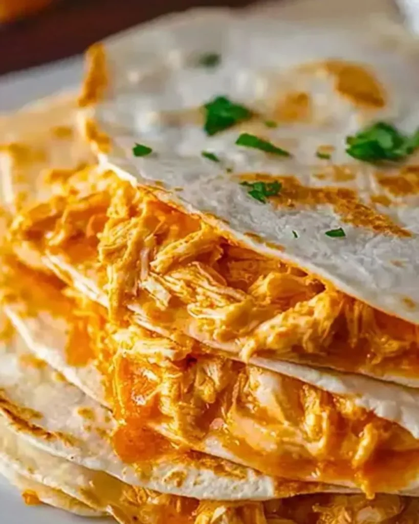 Delicious Buffalo Chicken Quesadillas served with dipping sauce