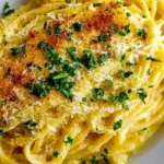 Delicious buttery garlic noodles topped with parmesan cheese.