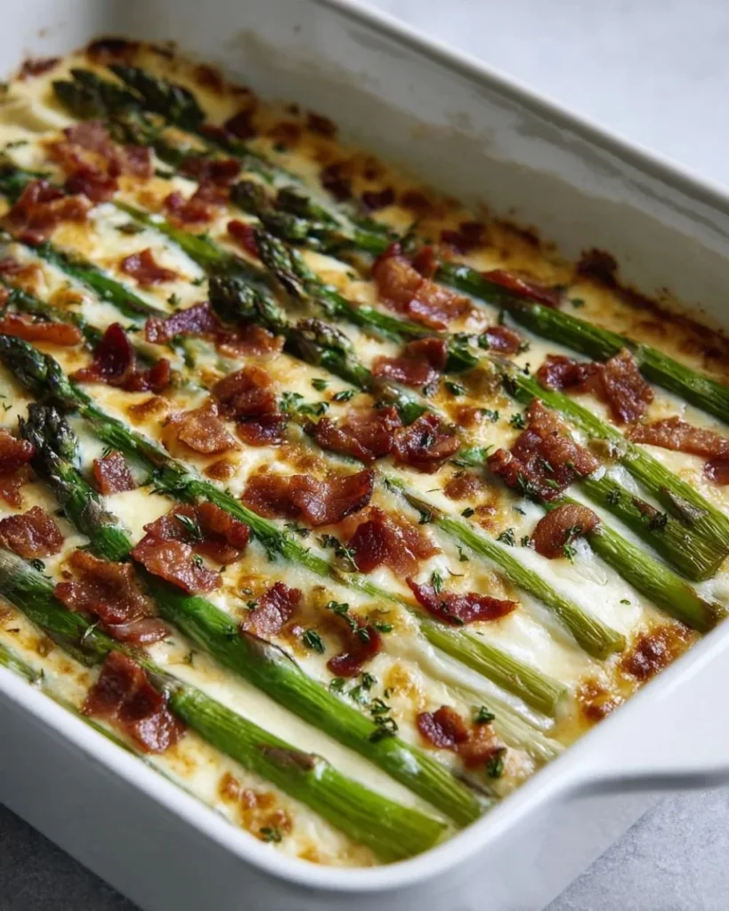 Cheesy Asparagus Casserole Keto dish served in a baking dish