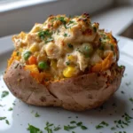 Delicious Chicken Pot Pie with Sweet Potatoes served in a rustic dish