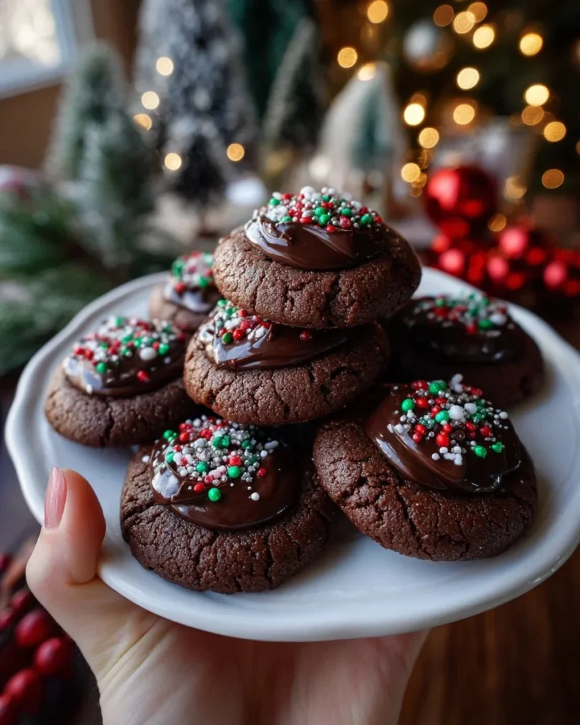 Deliciously baked Chocolate Thumbprint Cookies with a rich chocolate center