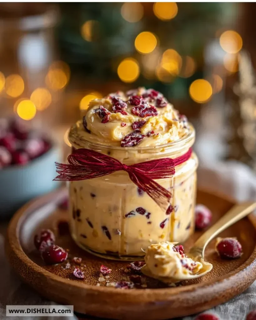 Homemade Christmas Cranberry Honey Butter in a festive jar