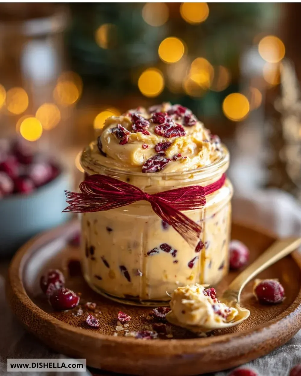Homemade Christmas Cranberry Honey Butter in a festive jar