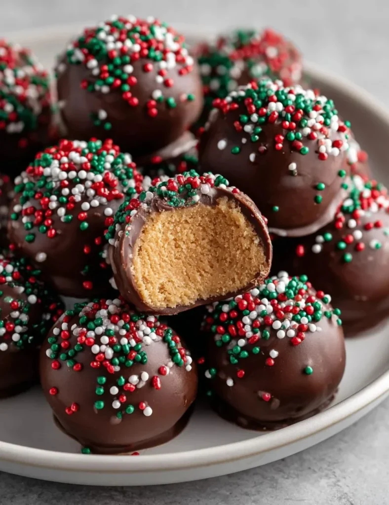 Christmas peanut butter balls coated in chocolate, perfect holiday treat