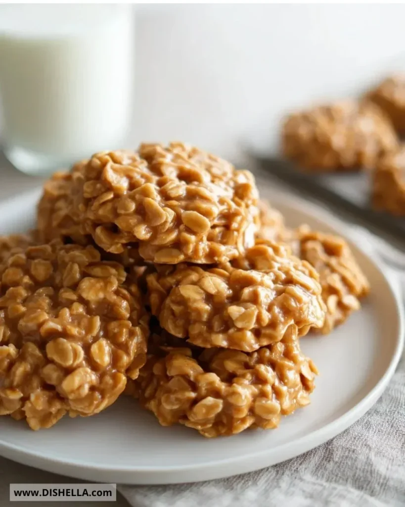 Delicious classic peanut butter no-bake cookies on a plate