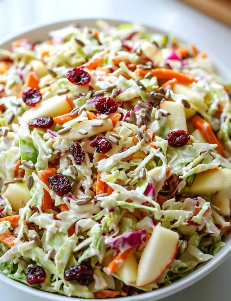 Cranberry Almond Thanksgiving Slaw with fresh ingredients on a serving platter