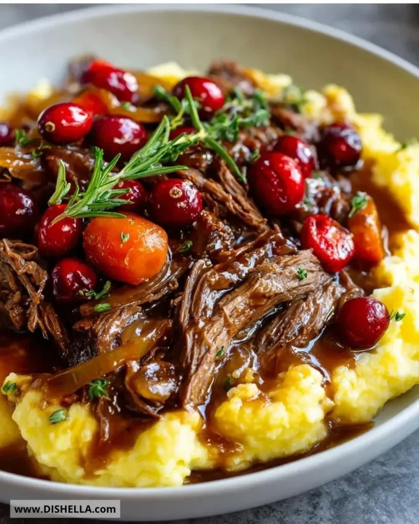 Cranberry Balsamic Roast Beef garnished and plated for a delicious meal