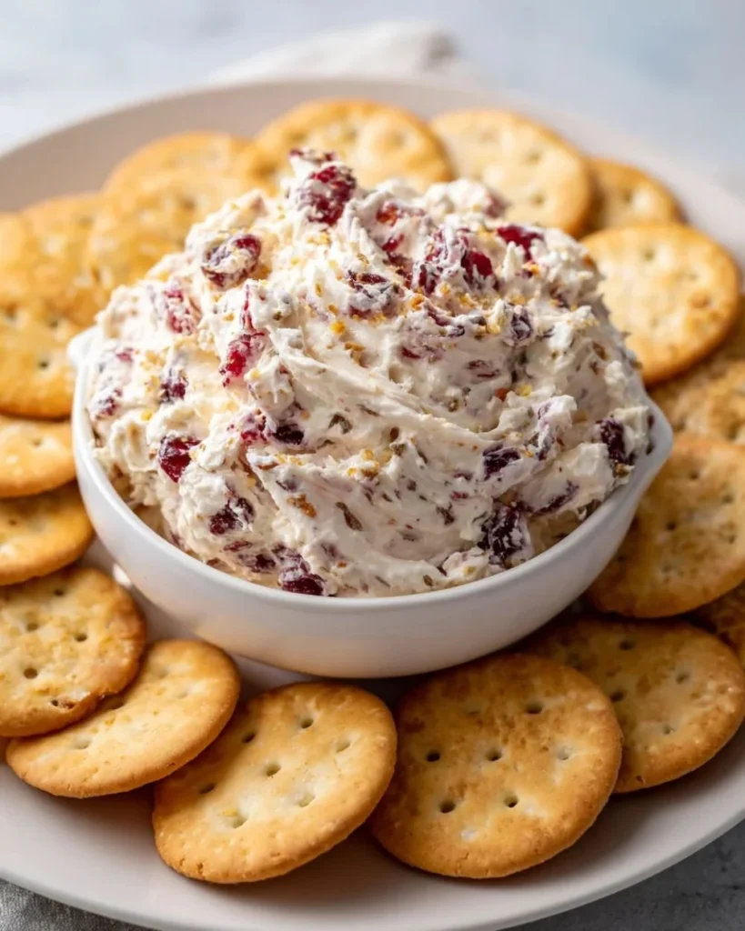 Cranberry Cream Cheese Spread served on crackers