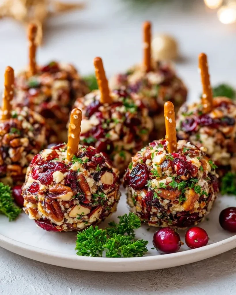Cranberry and Pecan Cheese Balls served on a platter