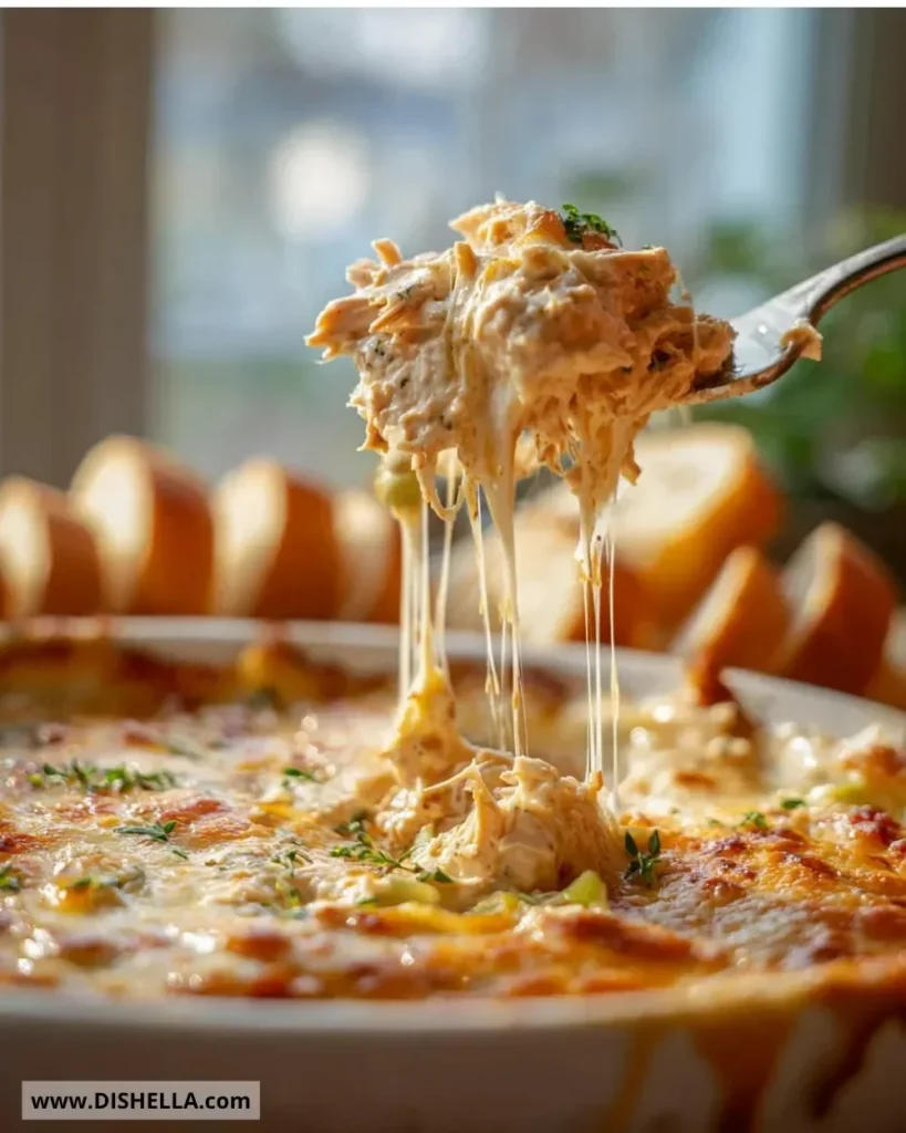 Creamy banana pepper chicken dip served with tortilla chips