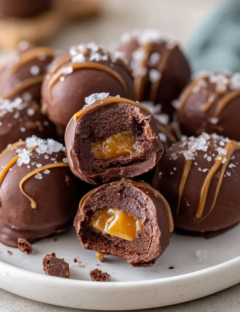 Delicious salted caramel fudge truffles coated in chocolate