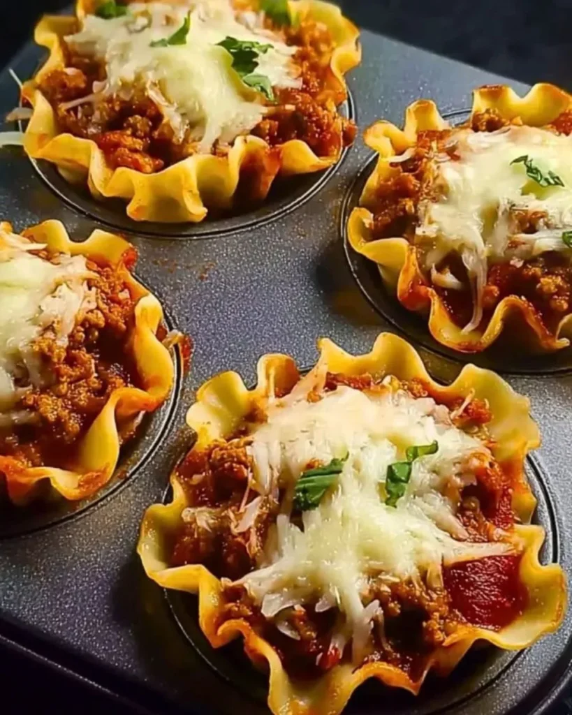 Delicious homemade lasagna cups served on a plate.