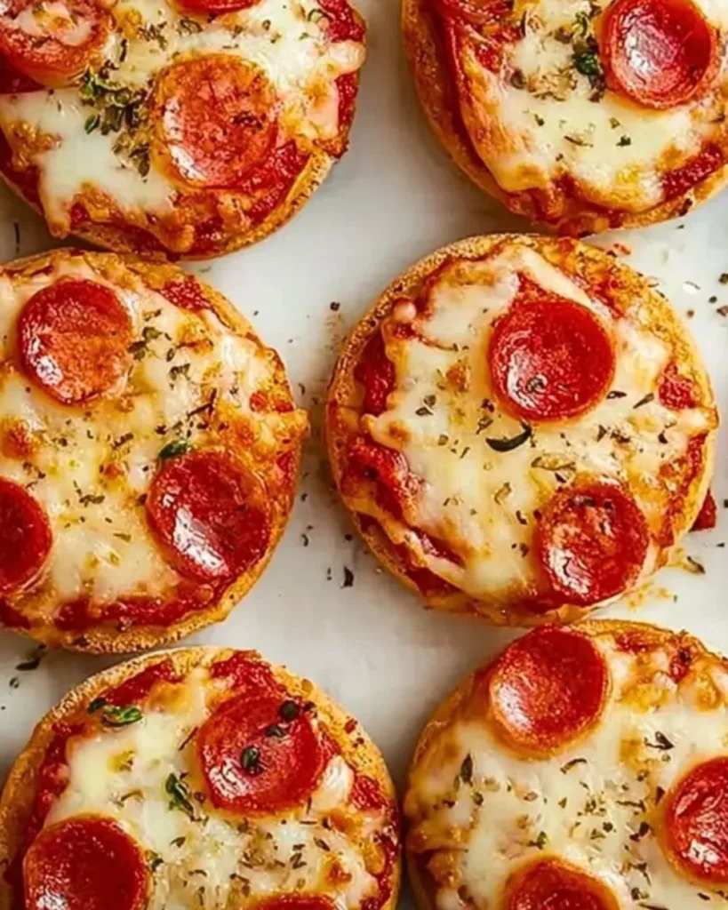 Delicious homemade English Muffin Pizzas ready to be enjoyed