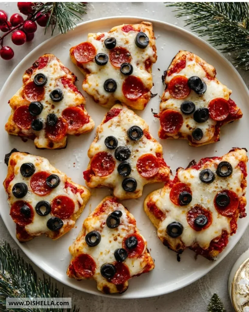 Festive tree-shaped mini pizzas for holiday celebrations