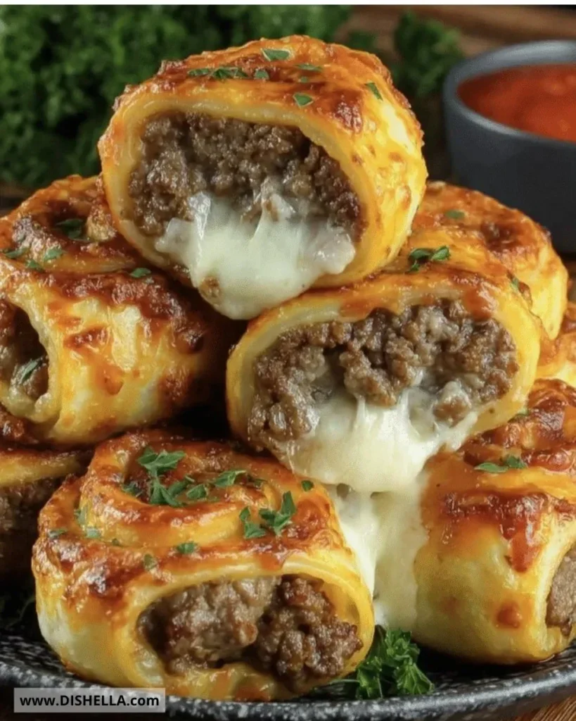 Garlic Butter Cheeseburger Rollups made with savory ingredients.