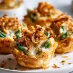 Garlic Parmesan Green Bean Casserole Cups served on a platter
