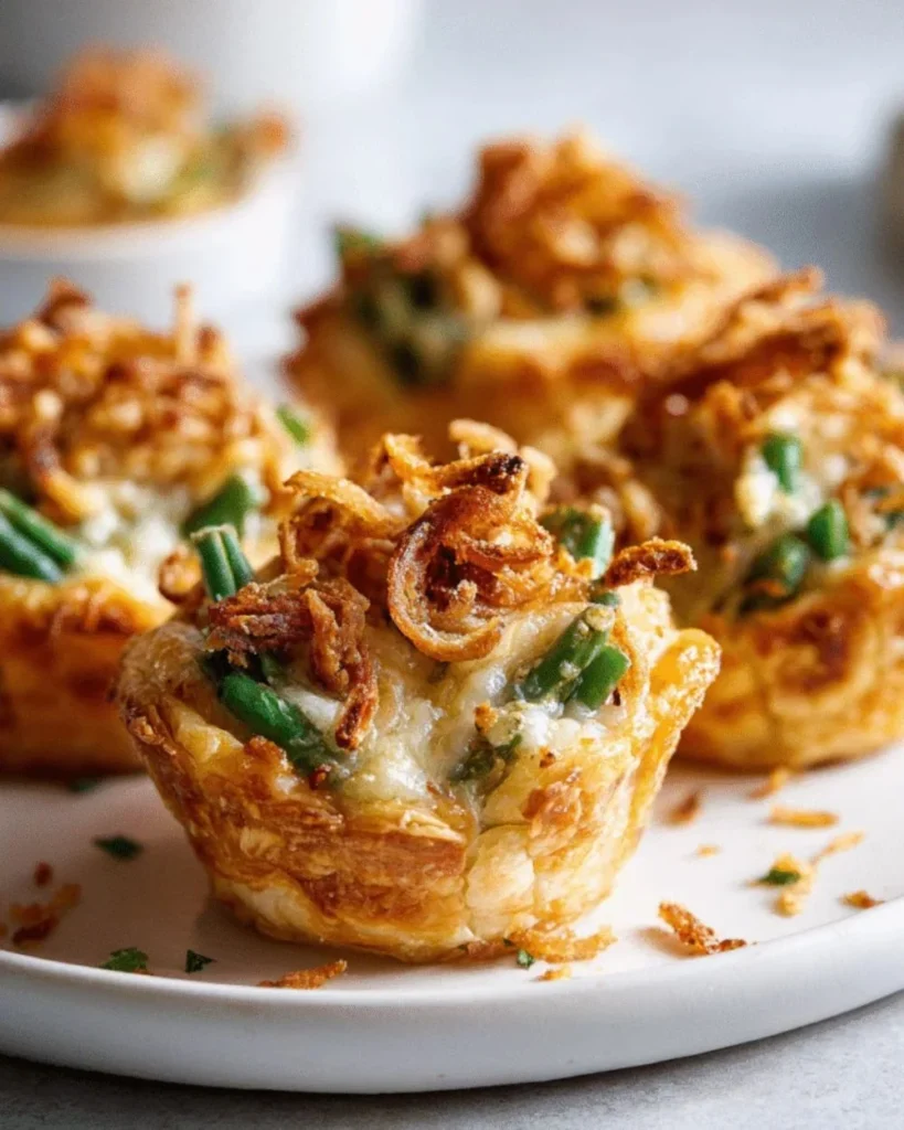 Garlic Parmesan Green Bean Casserole Cups served on a platter