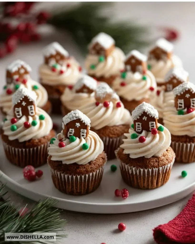Delicious gingerbread house cupcake decorated for the holidays