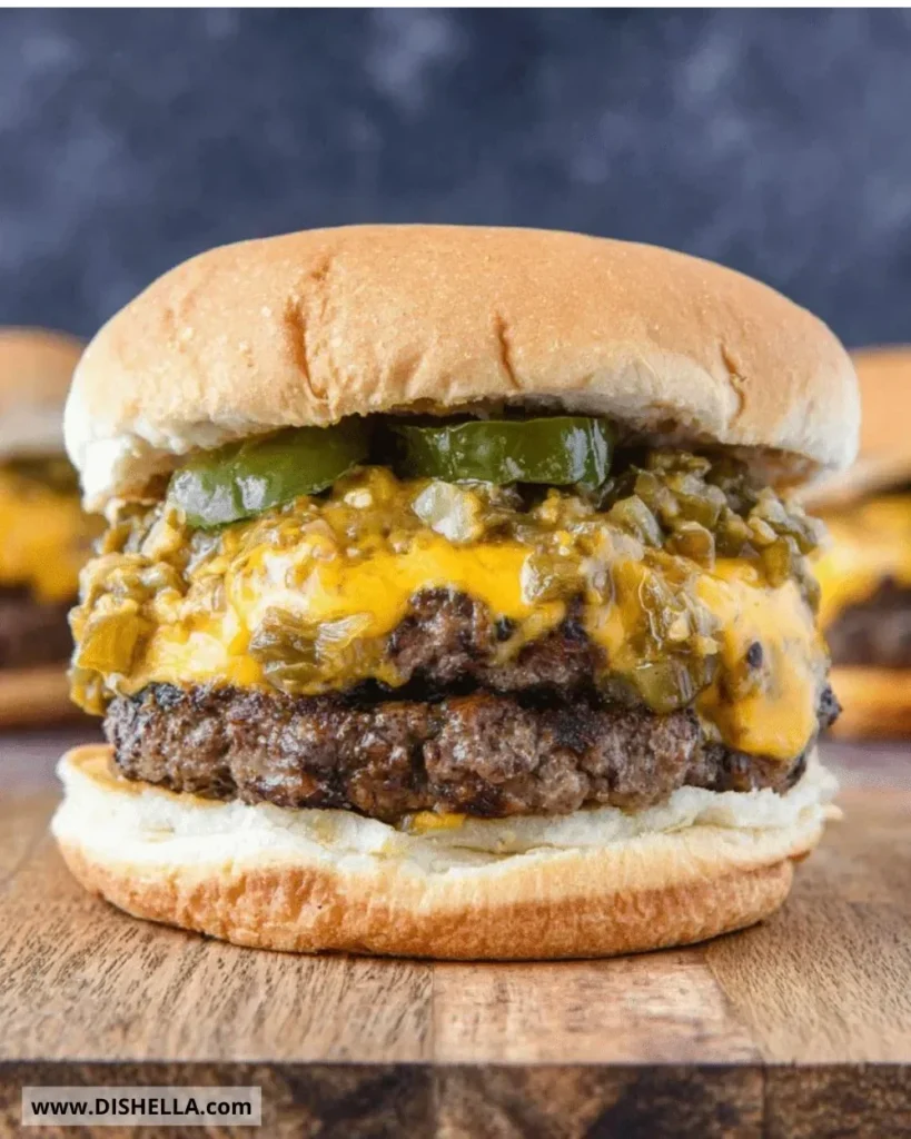 Delicious Green Chile Cheeseburger with melted cheese and fresh toppings