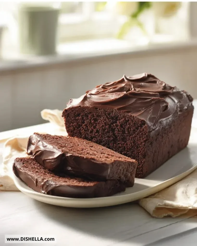 Slice of healthy chocolate yogurt breakfast cake on a plate.