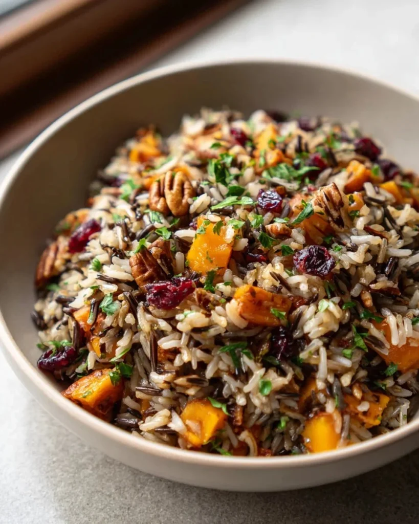 Hearty Thanksgiving Wild Rice dish served on a festive table.