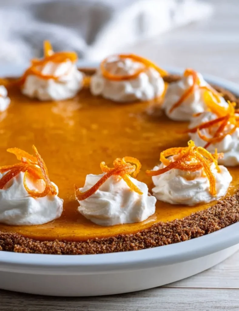Slice of Honey Carrot Pie garnished with fresh carrots and honey