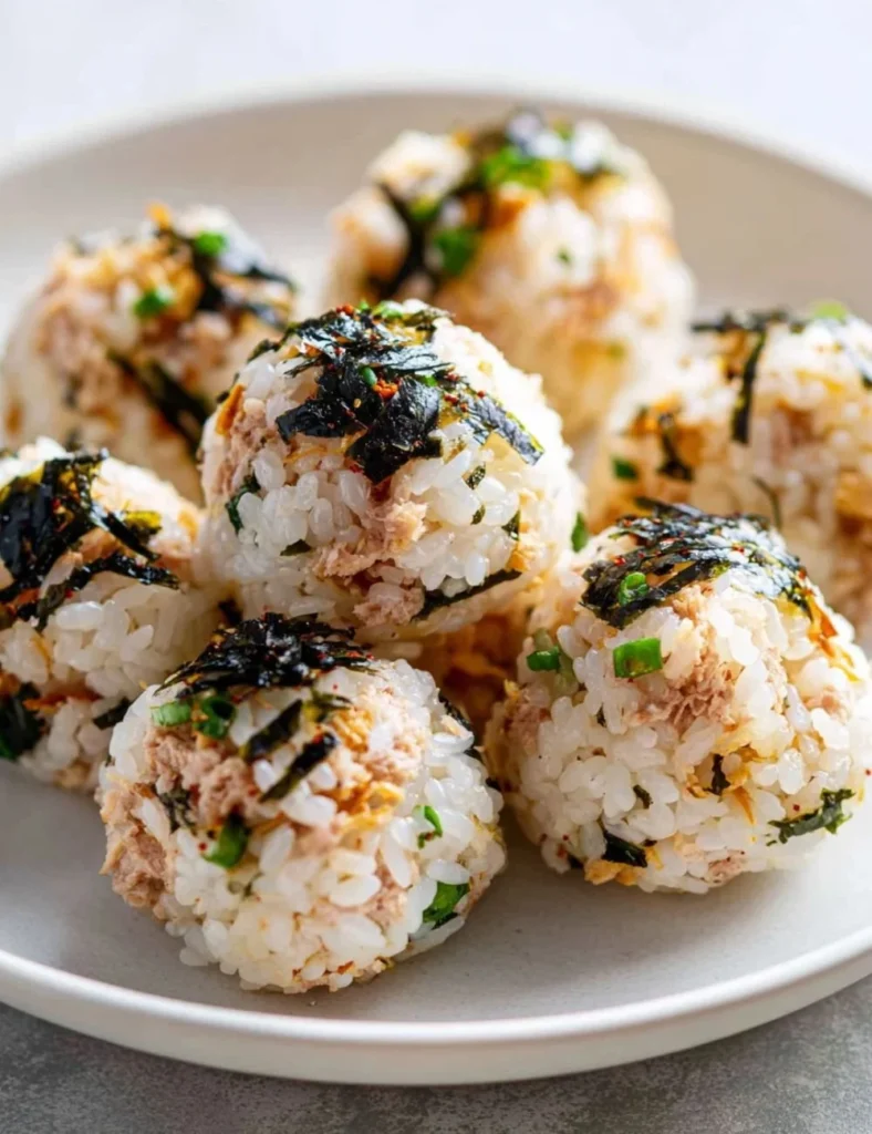 Delicious homemade tuna rice balls served on a plate