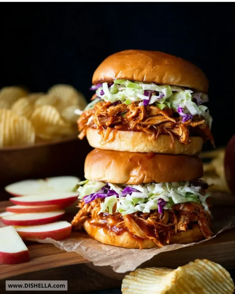 Juicy slow cooker BBQ pulled chicken served on a bun