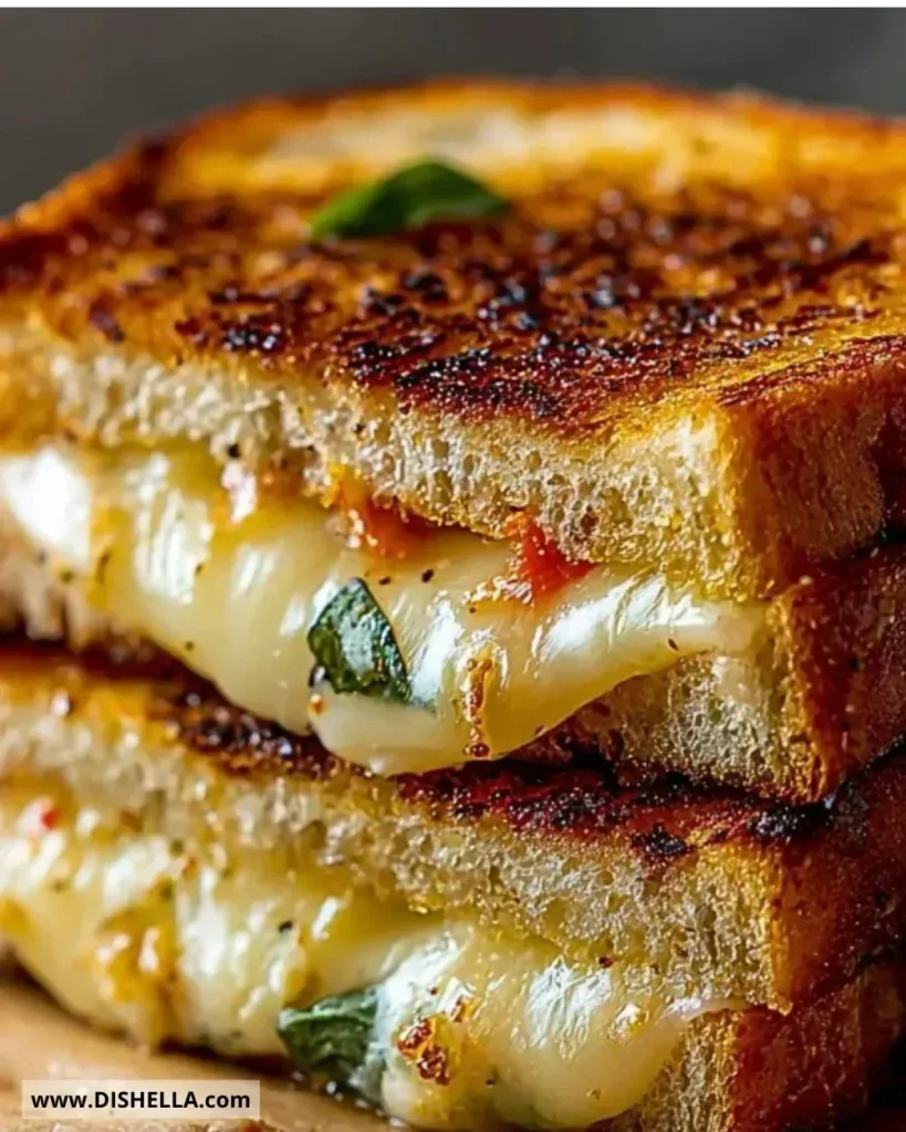 Mediterranean Grilled Cheese Sandwich with olives, tomatoes, and cheese