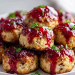 Mini turkey meatloaves served on a plate with vegetables and sauce