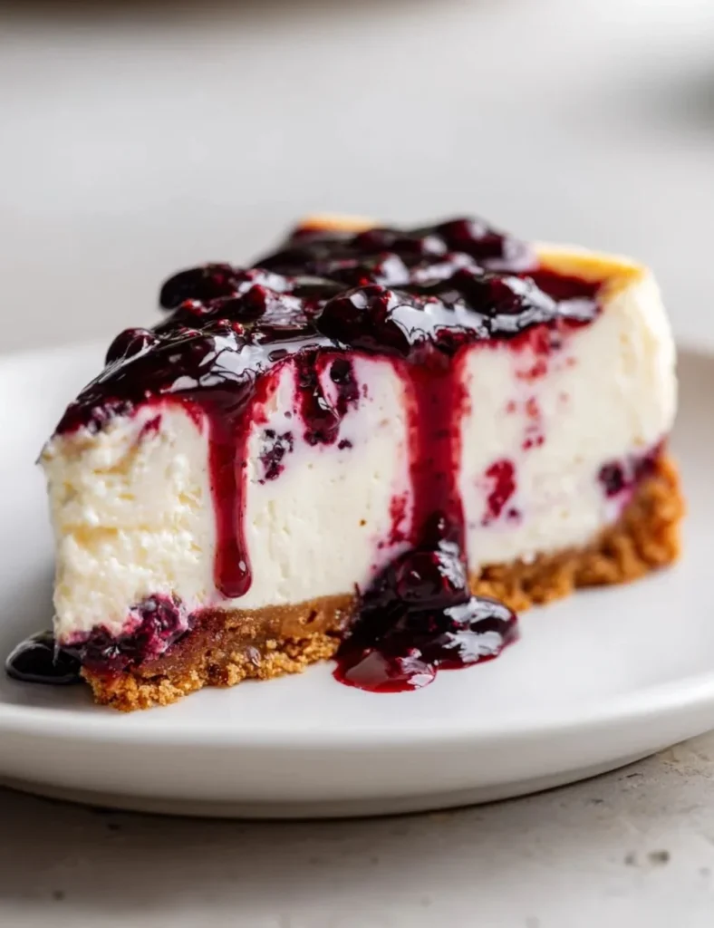 Delicious Mulberry and Earl Grey Cheesecake slice on a plate