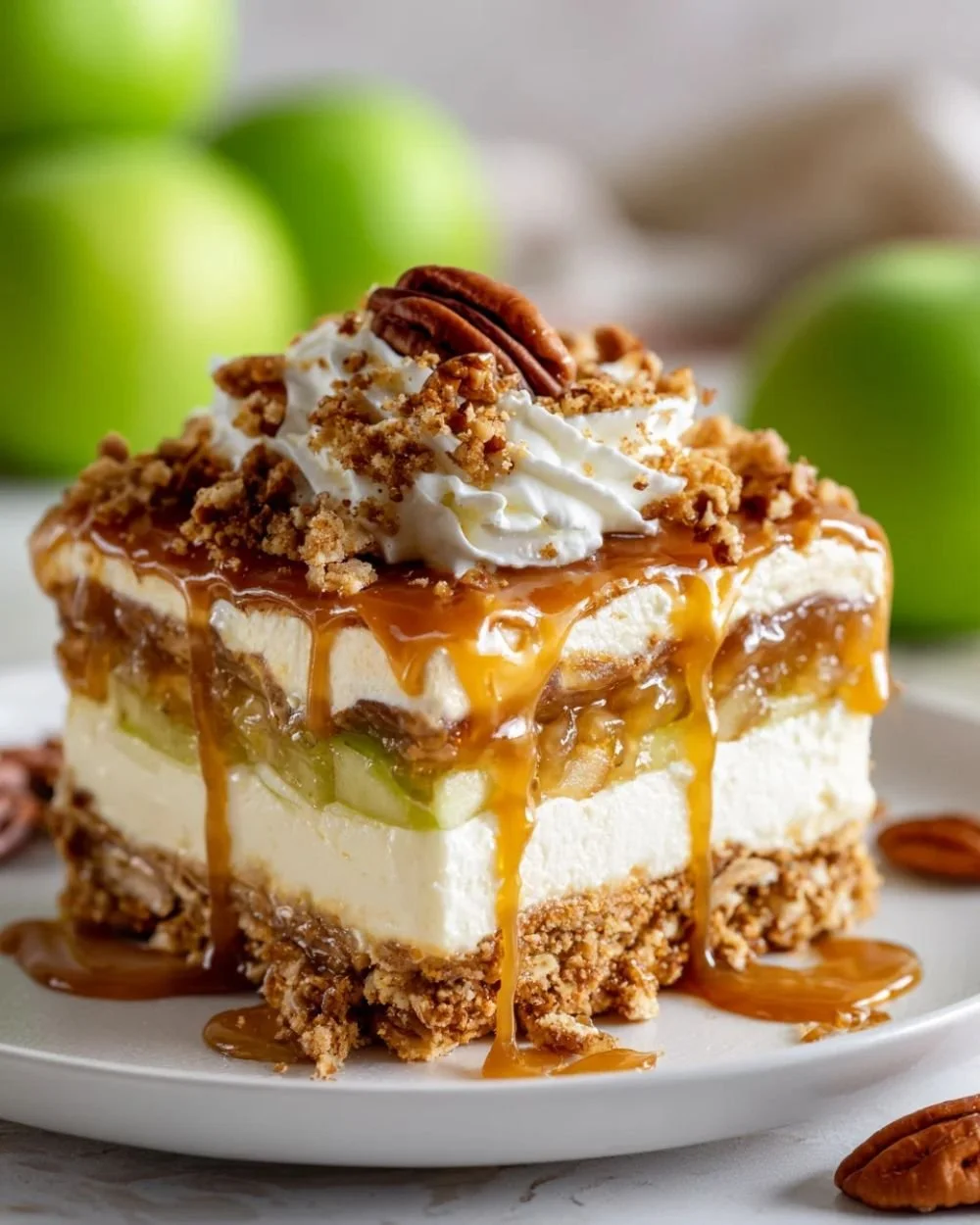 No-Bake Oatmeal Apple Pie Lasagna with apple and oatmeal layers