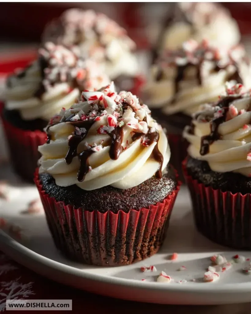 Delicious peppermint mocha cupcakes topped with cream and festive sprinkles