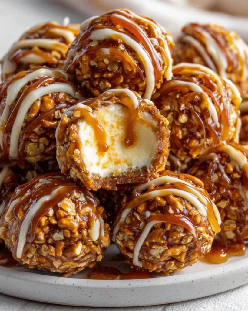 Salted caramel pretzel cheesecake balls dessert recipe